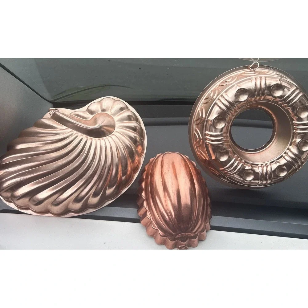 LOT of 3 Copper Toned Cake Pan Jello-O Mold Wall Hangings Vintage Baking